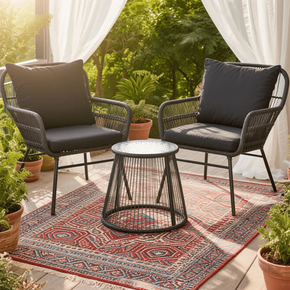 Bezseller 3-Piece Outdoor Wicker Furniture Set, Patio Conversation Set, Gray