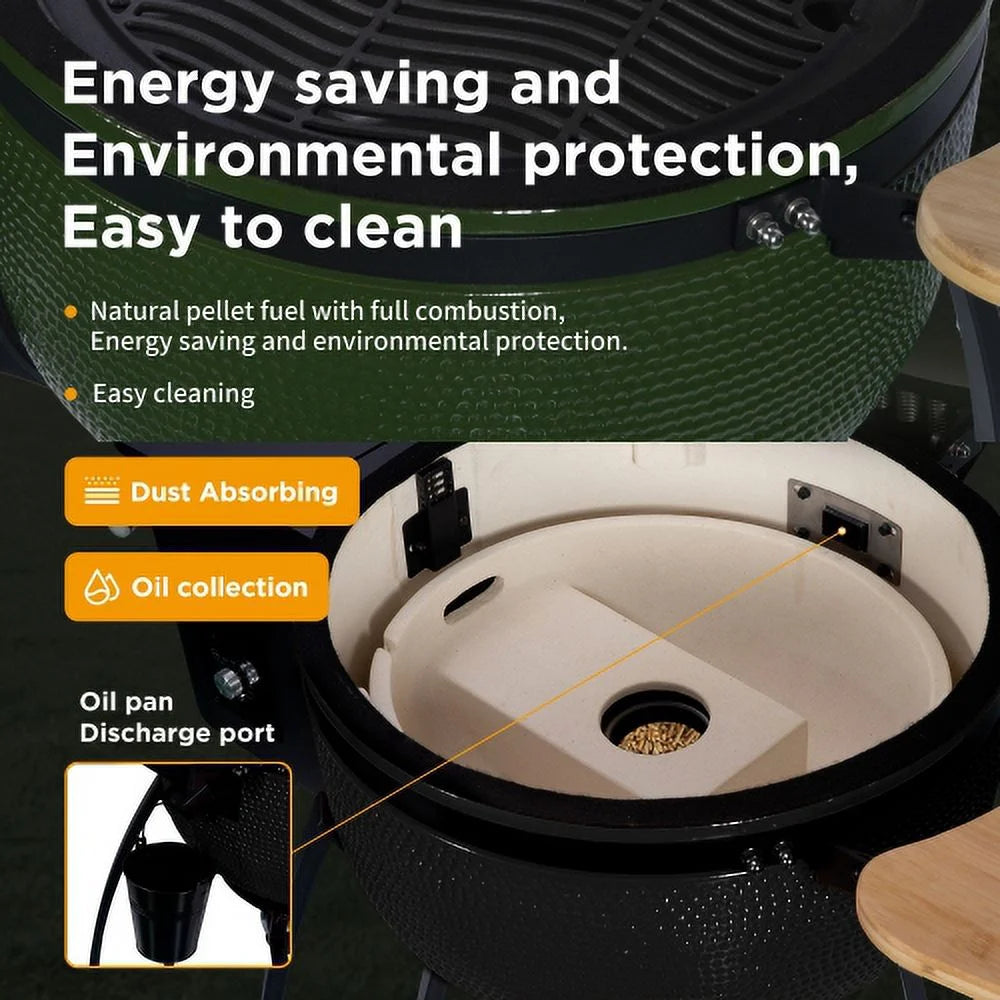 24 "Ceramic Pellet Grill with 19.6" diameter Gridiron Double Ceramic Liner 4-in-1 Smoked Roasted BBQ Pan-roasted for Outdoors Patio,Black
