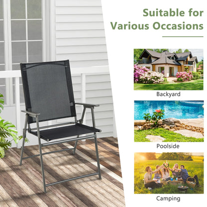 Costway 4pcs Patio Folding Portable Dining Chairs Metal Frame Armrests Garden Black
