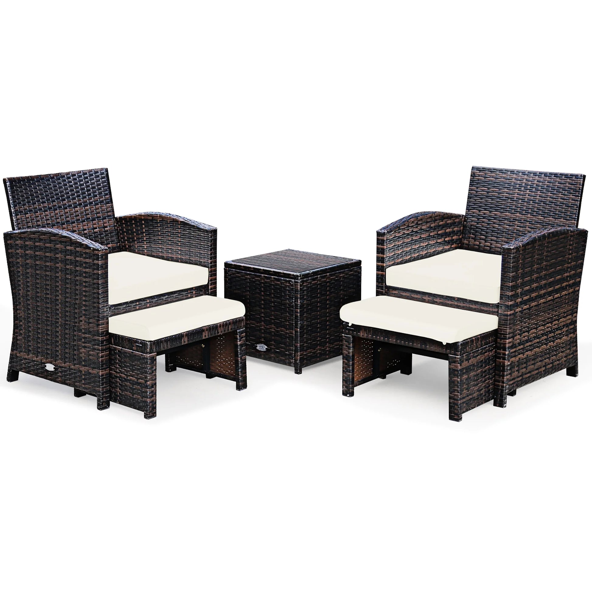 Costway 5PCS Patio Rattan Wicker Furniture Set Sofa Ottoman W/Cushions White