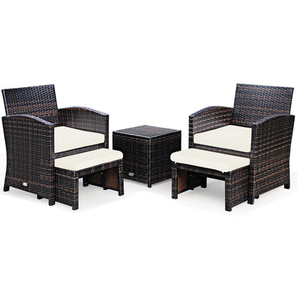 Costway 5PCS Patio Rattan Wicker Furniture Set Sofa Ottoman W/Cushions White