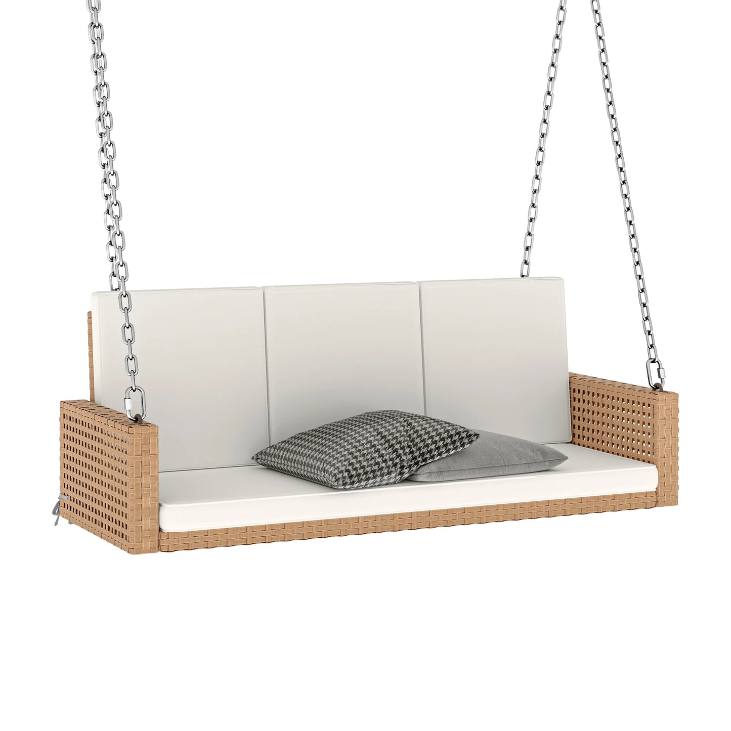 Craftian 2-Person Patio Hanging Porch Swing Rattan 800LBS Swing Bench w/Cushions