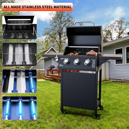 Byacgrill gas grills propane 3-Burner Propane Grill, Gas Grill with 4 wheels, 30000 BTU barbecue grill, Grills outdoor cooking. Suitable for Backyard, Outdoor, Patio, Garden