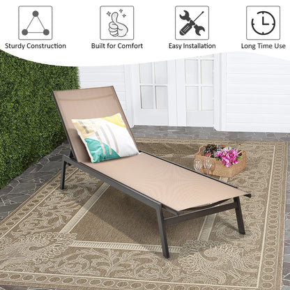 Costway Patio Lounge Chair Chaise Recliner Back Adjustable Garden Deck Brown