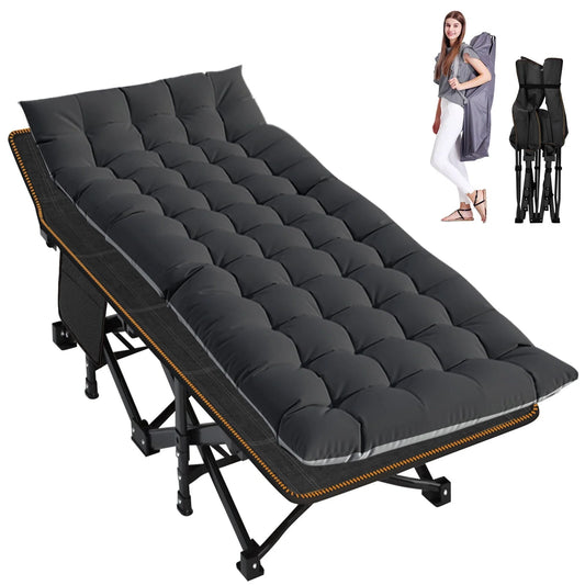 MOPHOTO 75" Adult Camping Cot Folding Cot, Portable Heavy Duty Sleeping Bed with Pad, Outdoor Patio Folding Lounge Chair