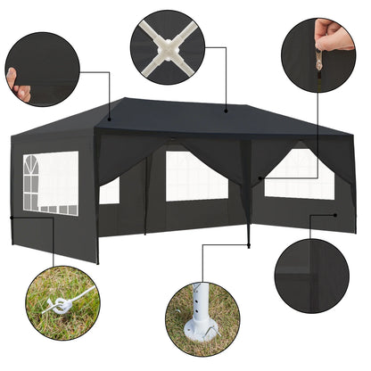 OverPatio 10' x 20' Canopy Tent Party Tent Event Tent w/6 Sidewall - Black