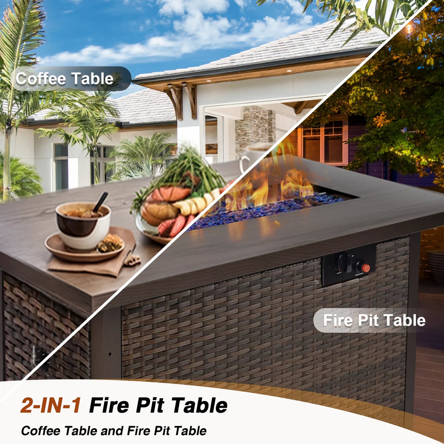 Gaildon 5 Piece Patio Furniture Set with Fire Pit Table, All Weather Outdoor Sectional PE Rattan, Patio Conversation Sets with Cushions for Garden Lawn Balcony Porch Deck, Grey