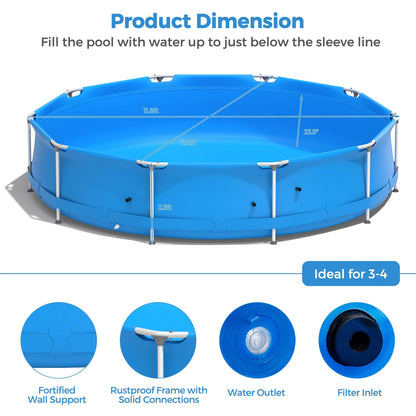 Infans Round Above Ground Swimming Pool Patio Frame Pool W/Pool Cover Iron Frame Blue
