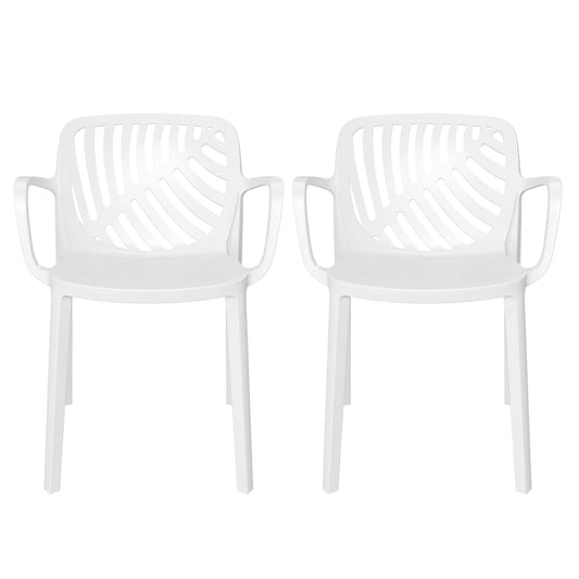 WestinTrends Playa Outdoor Modern Stackable Patio Dining Armchairs (Set of 2), White
