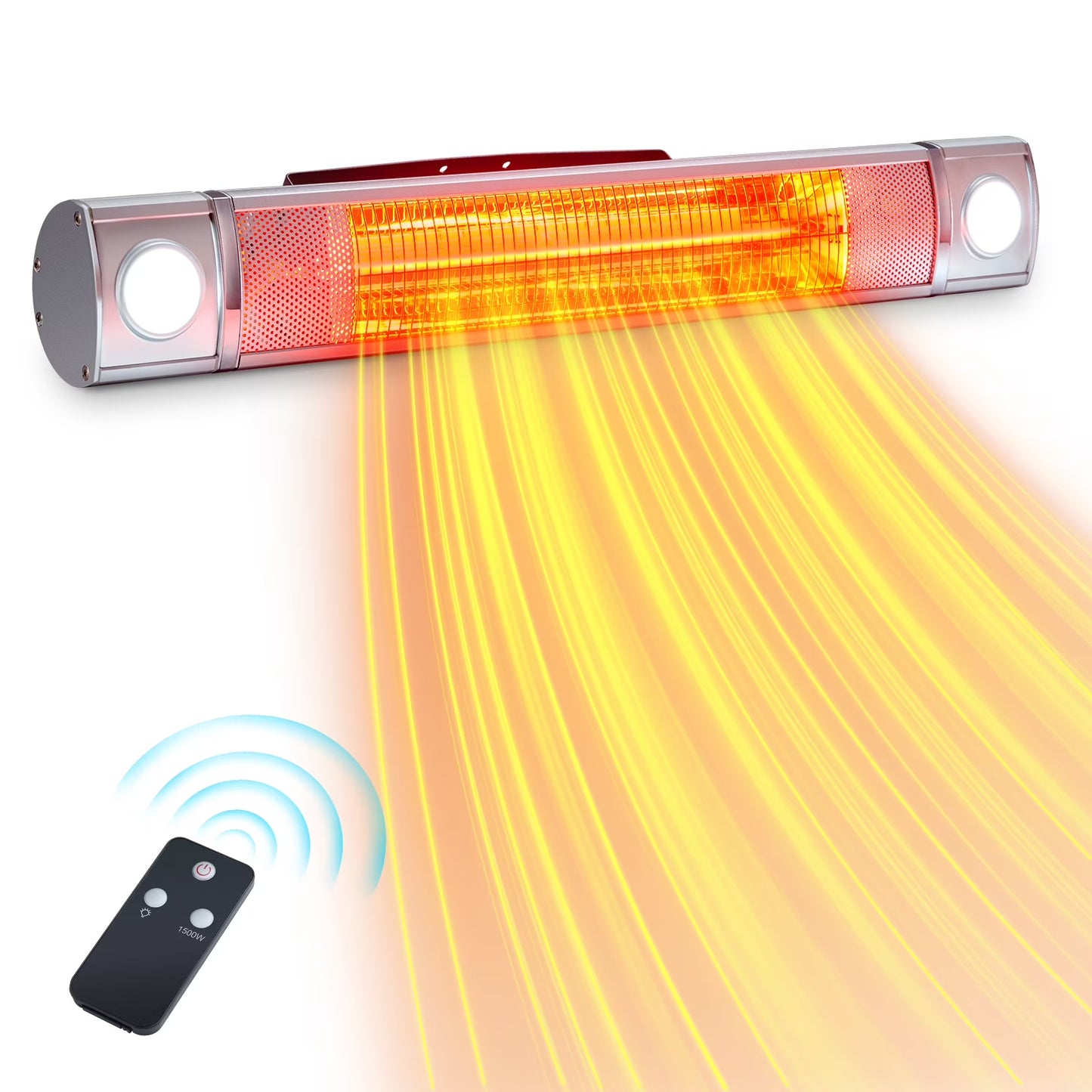 Garvee Wall Mount Heater with Remote Control, 1500W Infrared Hanging Patio Heater w/Timers for Indoor/Outdoor Use, Silver