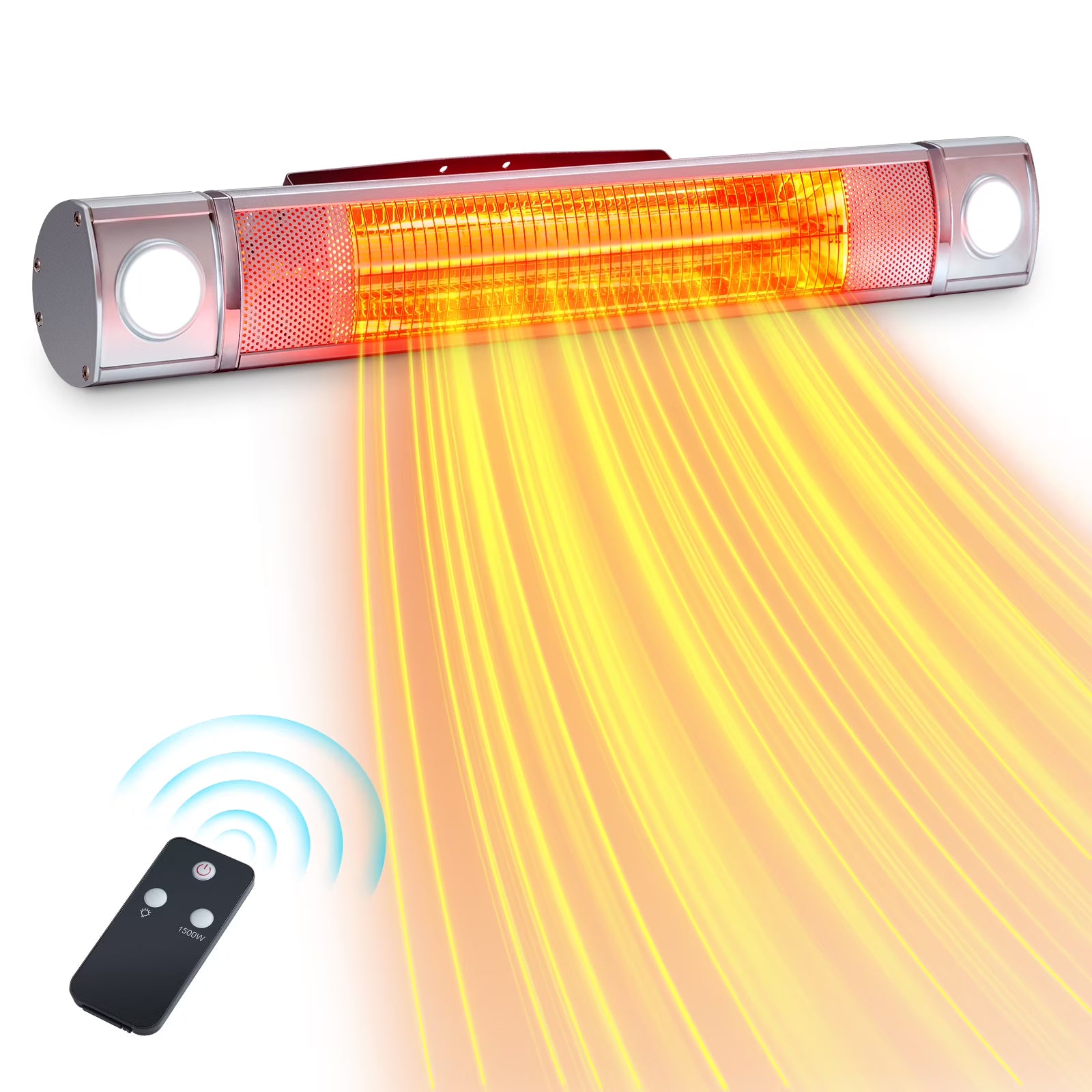 Garvee Wall Mount Heater with Remote Control, 1500W Infrared Hanging Patio Heater w/Timers for Indoor/Outdoor Use, Silver