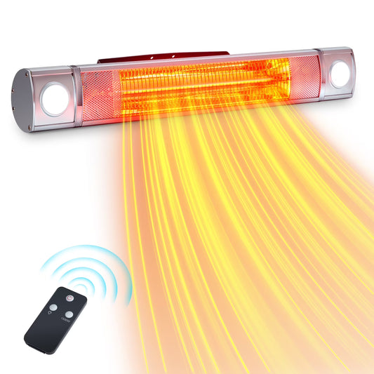 Garvee Wall Mount Heater with Remote Control, 1500W Infrared Hanging Patio Heater w/Timers for Indoor/Outdoor Use, Silver
