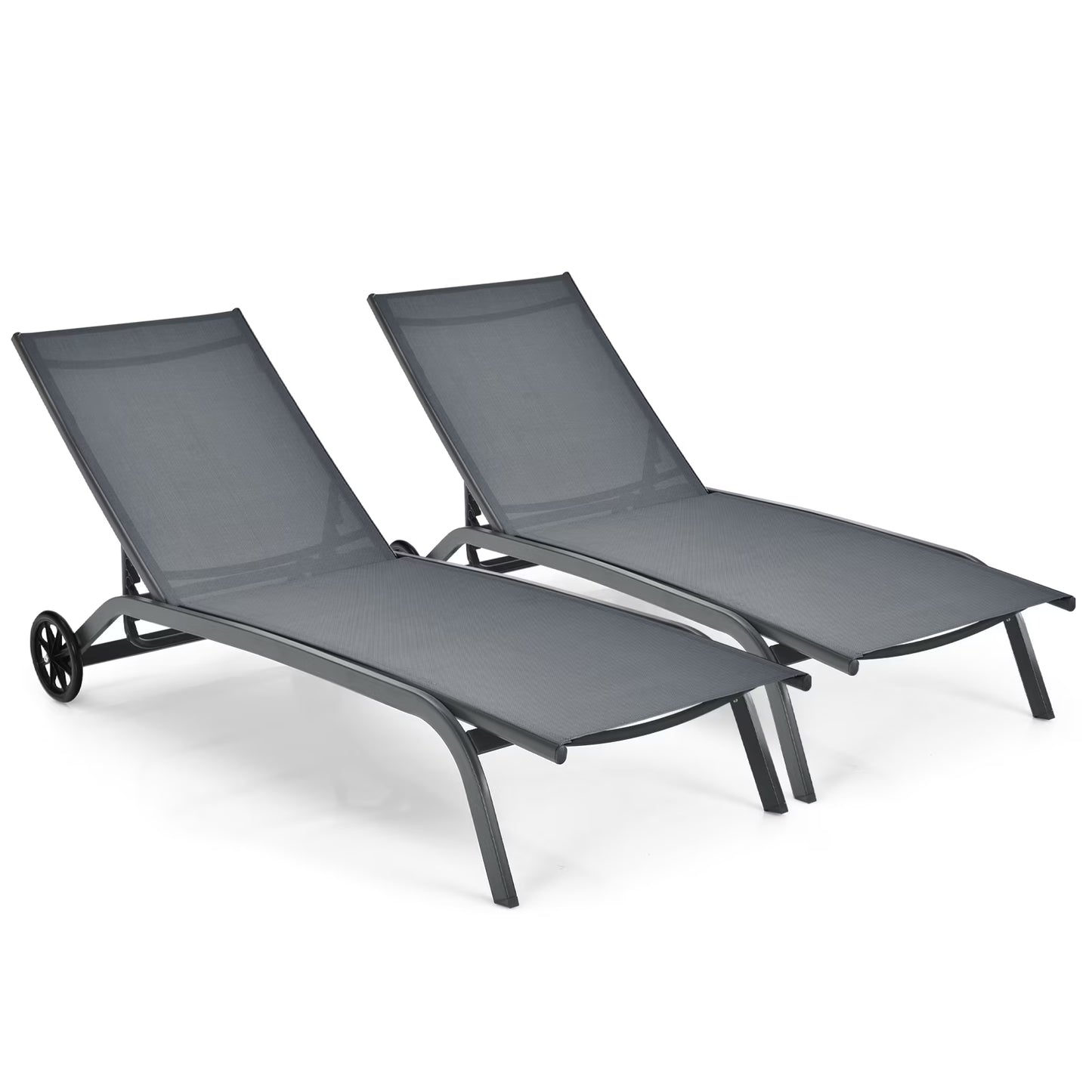 Costway 2PCS Outdoor Adjustable Chaise Lounge Patio 6-Position Recliner Wheels Black