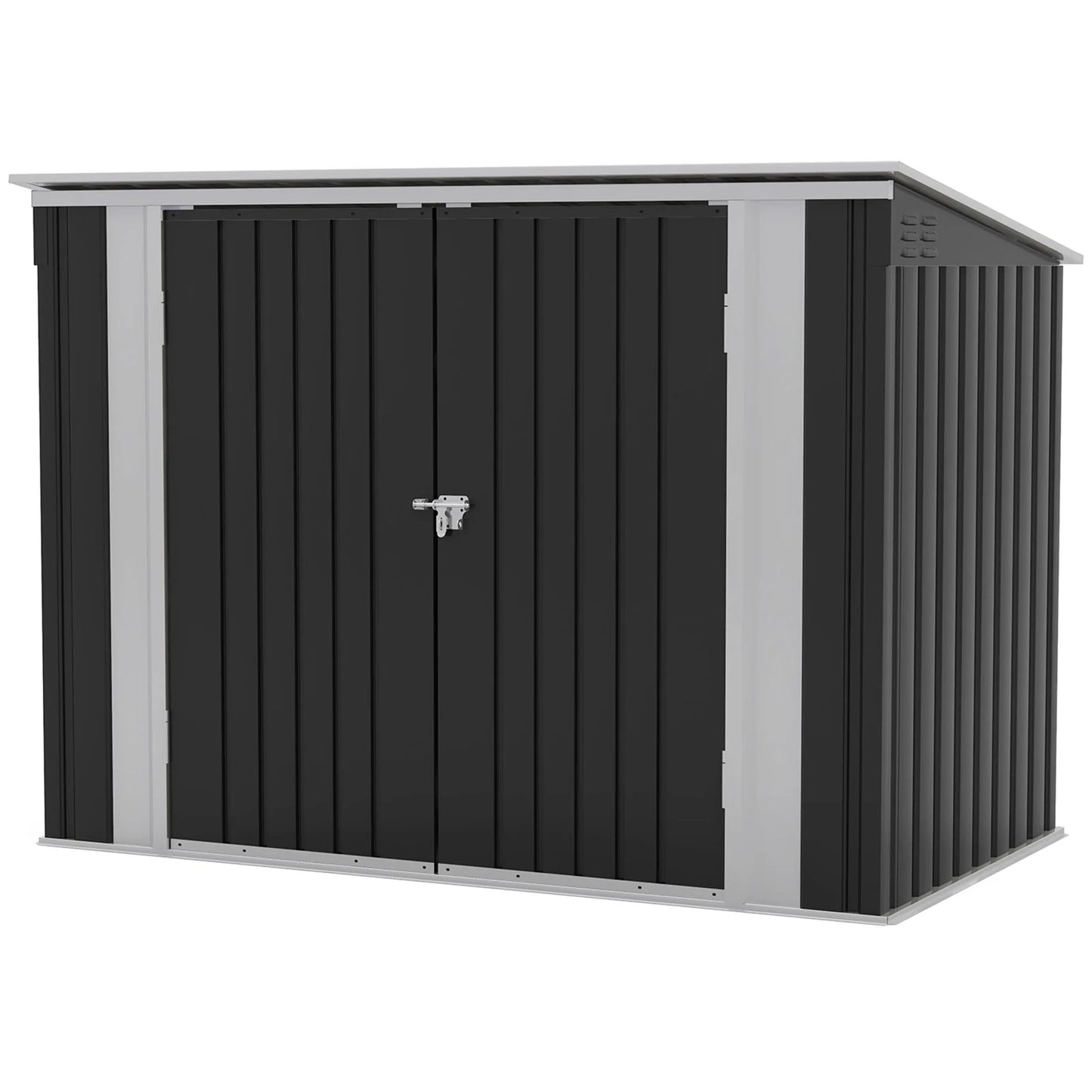 Patiowell 6' x 3' Horizontal Metal Shed, Outdoor Storage Black Trash Shed with Double Lockable Doors, Easy Lift Hinges and Sloping Roof