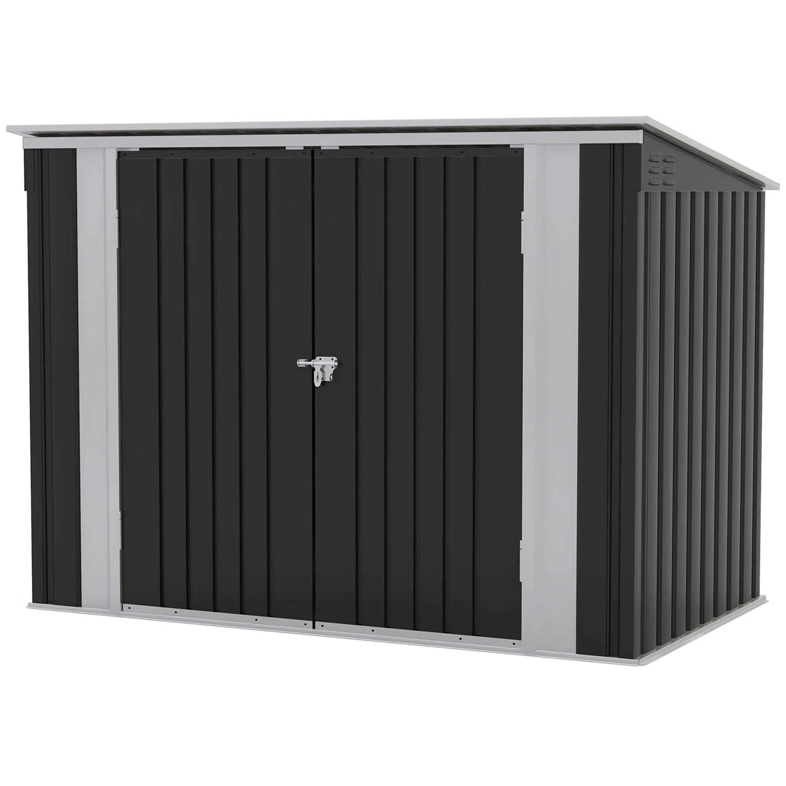 Patiowell 6' x 3' Horizontal Metal Shed, Outdoor Storage Black Trash Shed with Double Lockable Doors, Easy Lift Hinges and Sloping Roof
