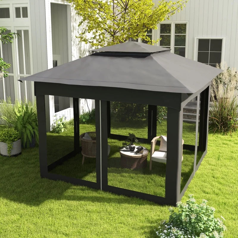 Outsunny 11' x 11' Pop Up Canopy, Outdoor Patio Gazebo Shelter with Removable Zipper Netting, Instant Event Tent w/114 Square Feet of Shade and Carry Bag for Backyard, Garden, Dark Gray On-Site