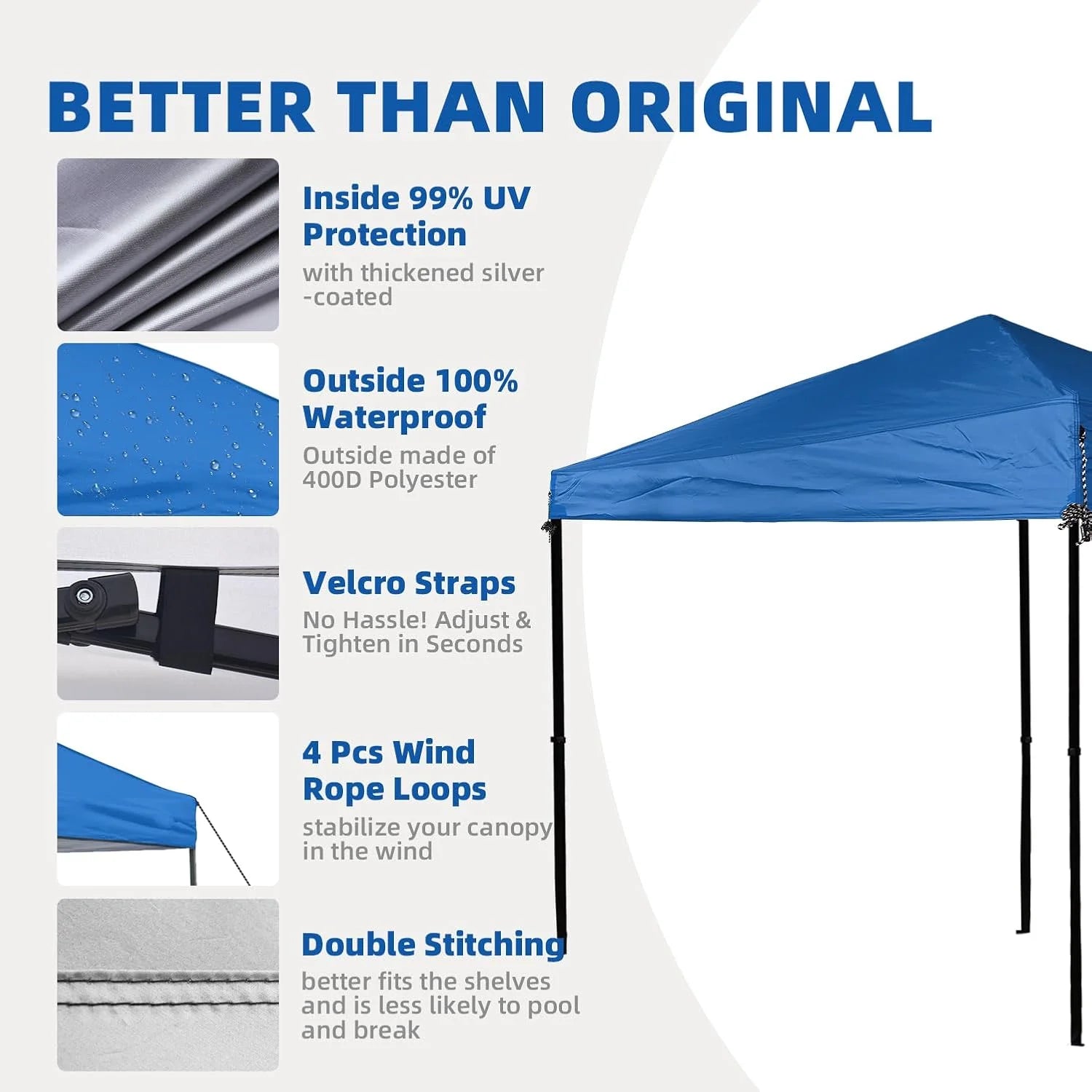 Sliver-Coated Pop Up Canopy Tent Top Cover Roof with Ropes and Velcro 10x10 Canopy Replacement Top,UV Waterproof for Garden Garden Patio Pavilion Sun Shade (Top Only, Blue) | Durable Design