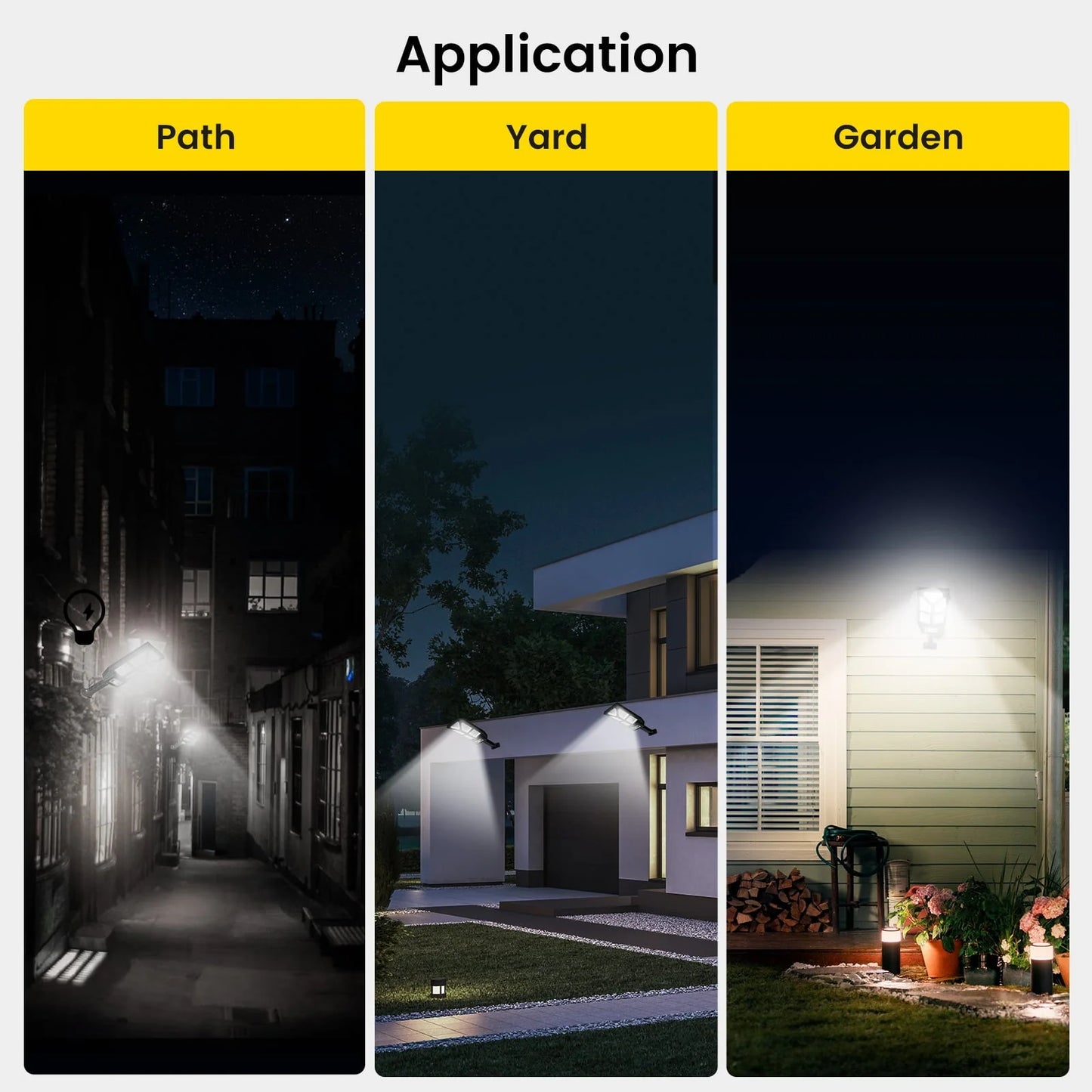 Thorfire 4 Pack Solar Street Light 196LED 800LM Motion Sensor Flood Light Waterproof 3 Lighting Modes for Outdoor Garden Yard Garage Patio