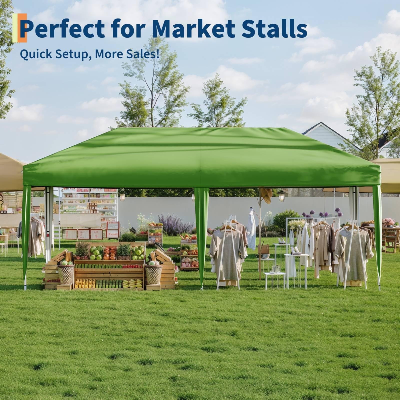 Riedhoff 10'x 20' Pop-up Canopy Tent with 2 Sidewalls,12 Stakes & 6 Sandbags,for Patio,Party,Green