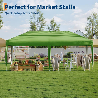 Riedhoff 10'x 20' Pop-up Canopy Tent with 2 Sidewalls,12 Stakes & 6 Sandbags,for Patio,Party,Green
