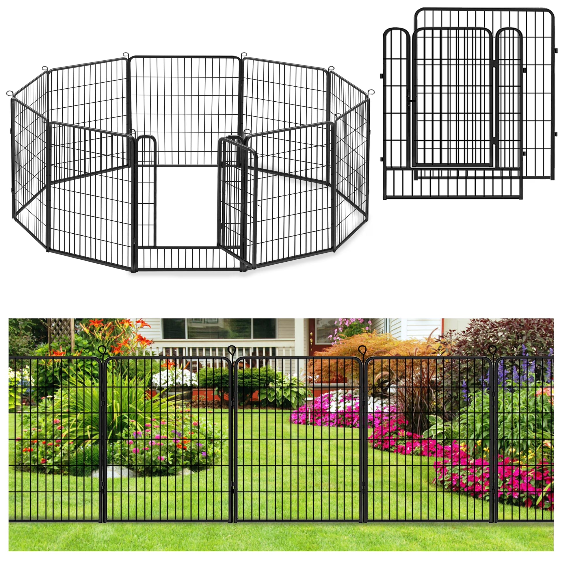 Jhsomdr Decorative Garden Fence 10 Panels Animal Barrier Fence 40" Height Metal No Dig Fence for Yard Patio