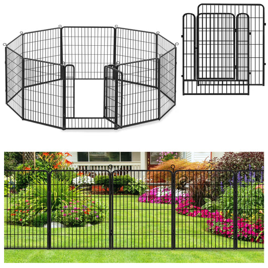 Jhsomdr Decorative Garden Fence 10 Panels Animal Barrier Fence 40" Height Metal No Dig Fence for Yard Patio