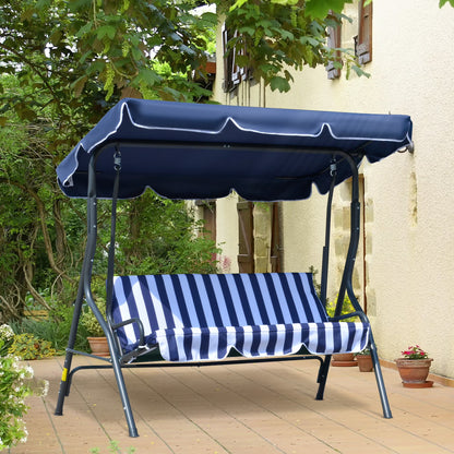 Outsunny Porch Swing with Canopy, 3-Person Patio Swing Chair, Dark Blue