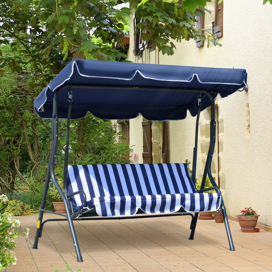 Outsunny Porch Swing with Canopy, 3-Person Patio Swing Chair, Dark Blue