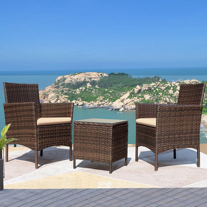 Devoko Patio Conversation Set Outdoor Furniture Set PE Rattan Set of 3, Brown/Beige