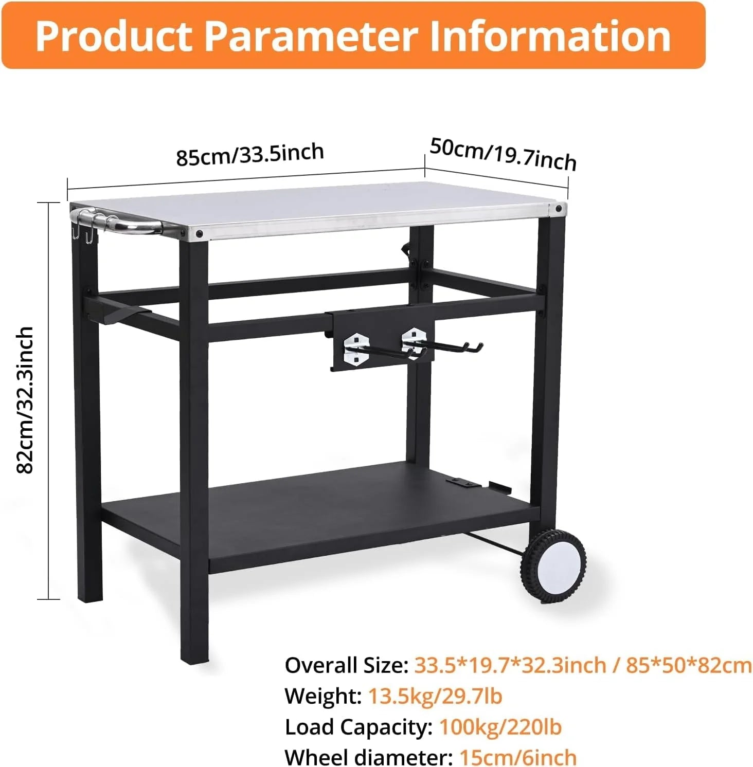 EastVita Outdoor Grill Cart Pizza Oven Stand, BBQ Prep Table Helpdesk with Wheels, Double-Shelf Grilling Cart Tabletop Griddle Cooking Station for Bar, Patio, Camping