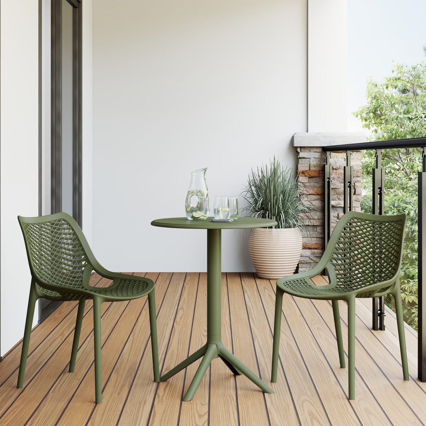 WestinTrends Playa 3-Piece Outdoor Resin Patio Bistro Set with Stackable Patio Dining Side Chairs, Olive Green