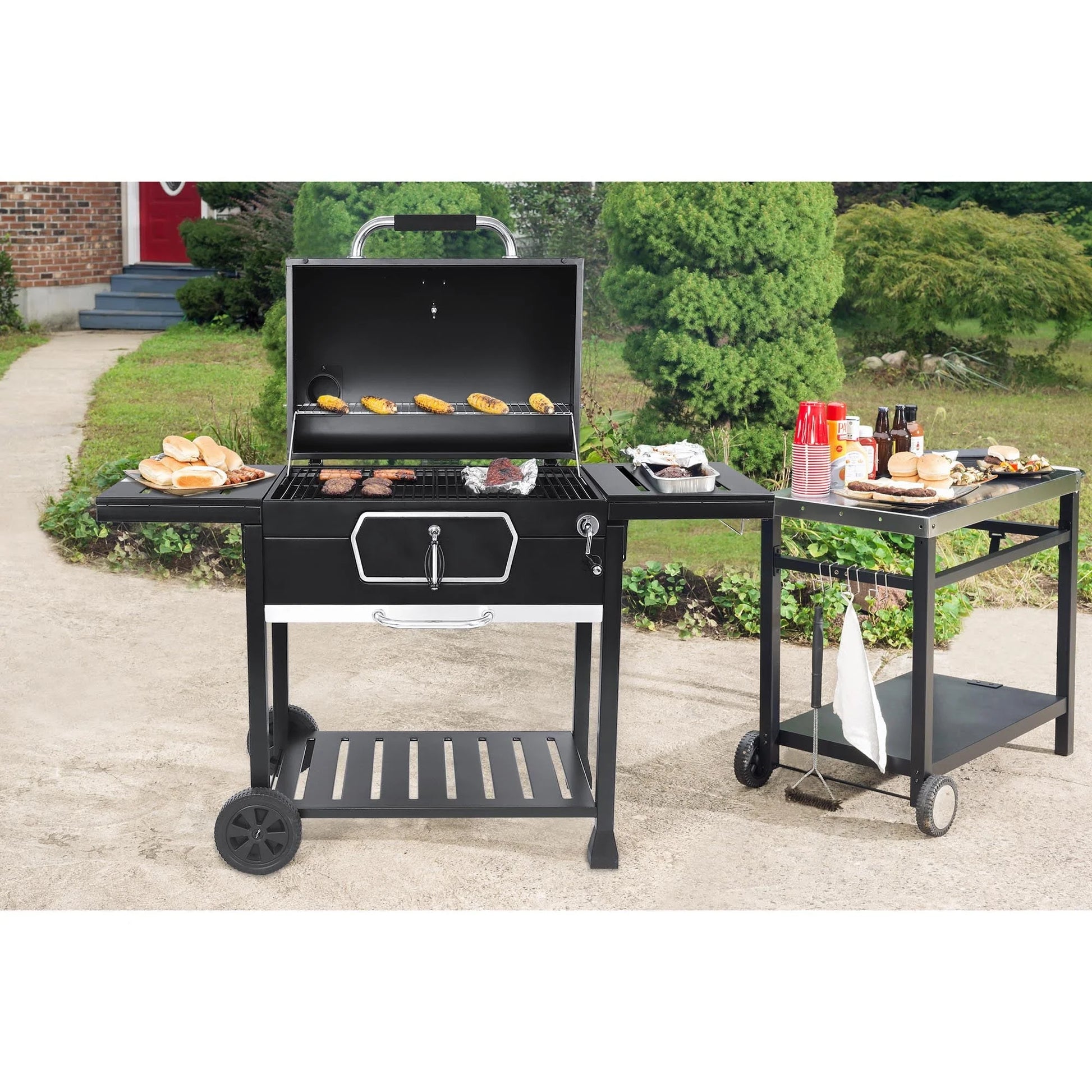 Gourmet 30" CD2030AN Deluxe Charcoal Grill, BBQ Smoker Picnic Camping Patio Backyard Cooking, Black