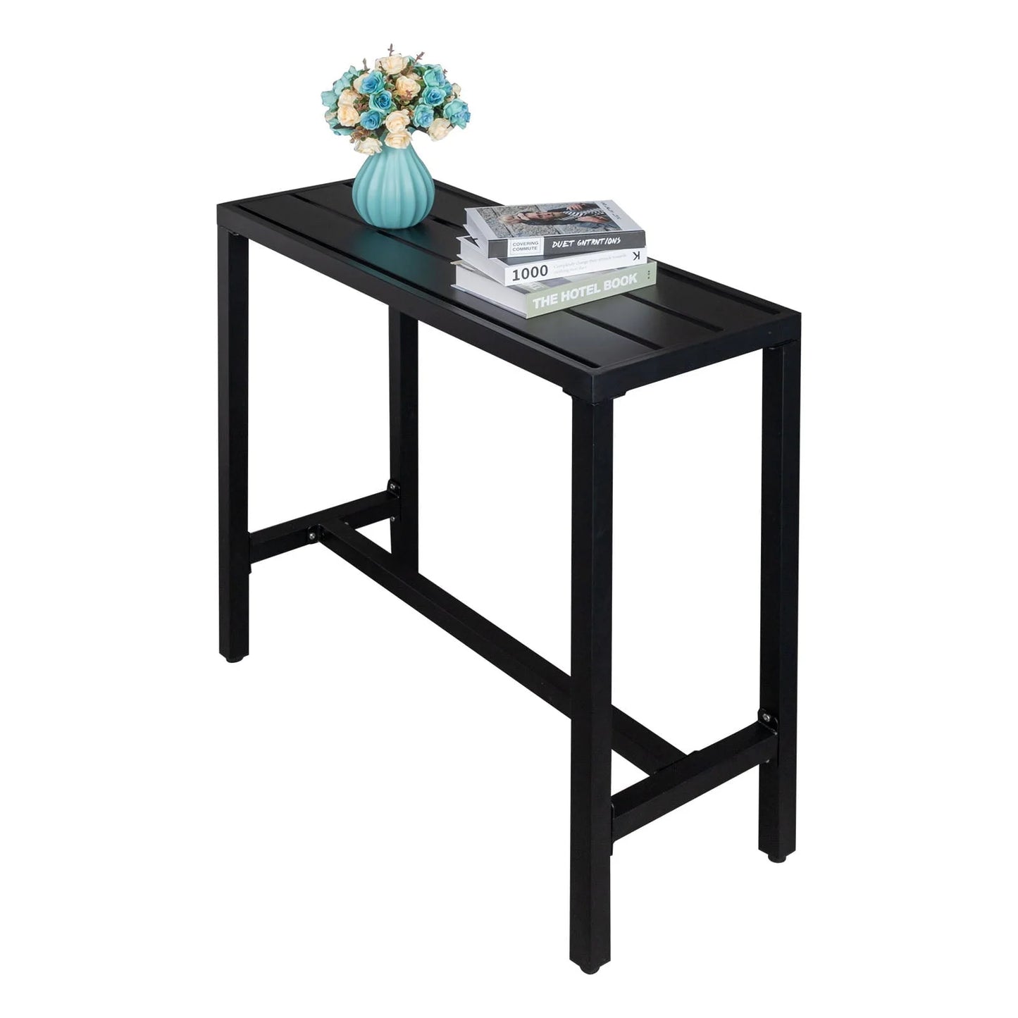 UBesGoo Outdoor Iron Bar Table, 40'' Rectangle Patio Counter Height Console Table, Black