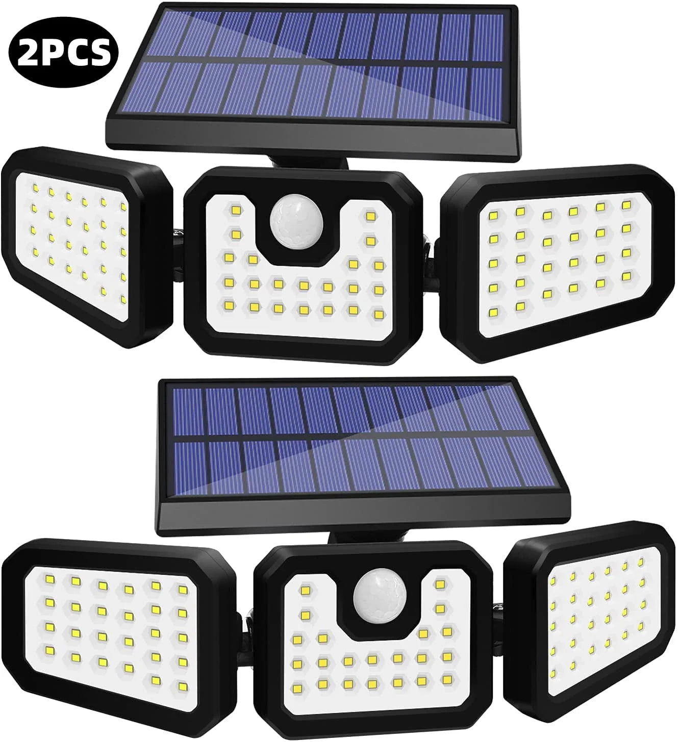 Solar Lights Outdoor, 2Pcs Solar Security Lights Motion Sensor Outdoor Flood Lights, Solar Porch Shop Light 270° Wide Angle Illumination,3 Heads Adjustable IP65 74 LEDs for Home Garden Patio Yard