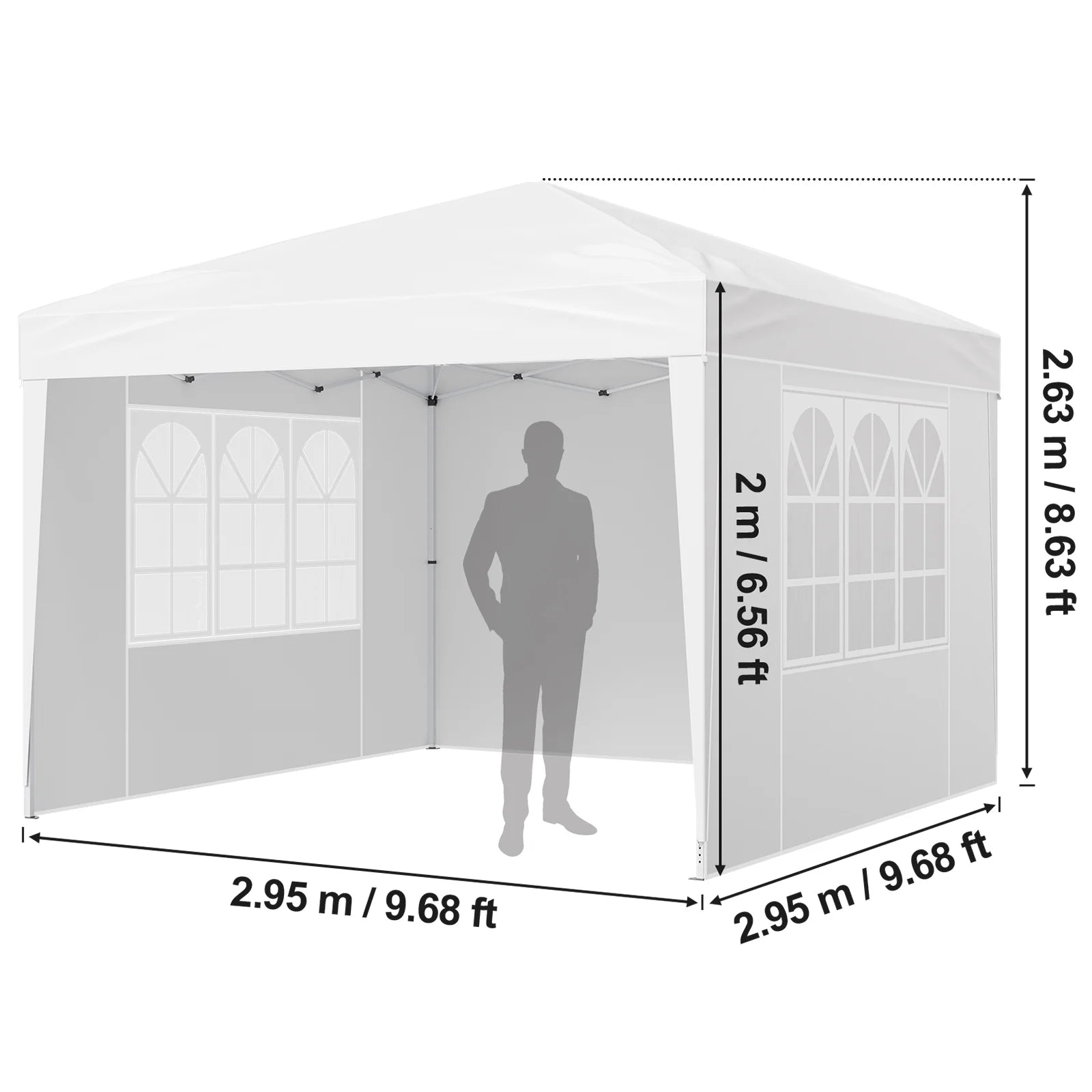 KFFKFF 10 x 10 FT Pop-Up Canopy Tent with Adjustable Height, 3 Sidewalls, and 2 Ventilated Windows, Portable Outdoor Shelter for Events, Patio, Backyard, Parties, and Parking