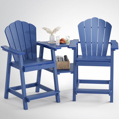 Buballino Bar Height Wooden Patio Set and Double Layer Connecting Tray - Set of 2, Navy Blue