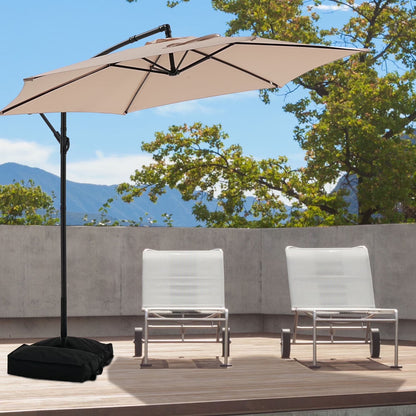 Ainfox 10ft Cantilever Patio Umbrella with Lights, Offset Market Umbrella with Sandbags Weighted Base and Cross Base,Khaki