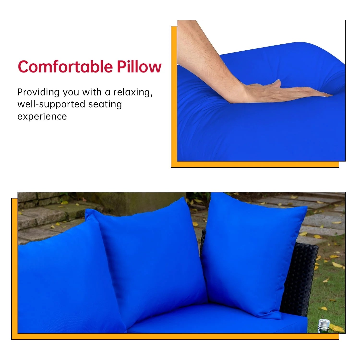 5 Pieces Patio Furniture Sets Outdoor Sectional Sofa Wicker Chair Rattan Conversation Set for Outdoor Backyard Porch Poolside Balcony Garden Furniture with Coffee Table,Blue Cushion