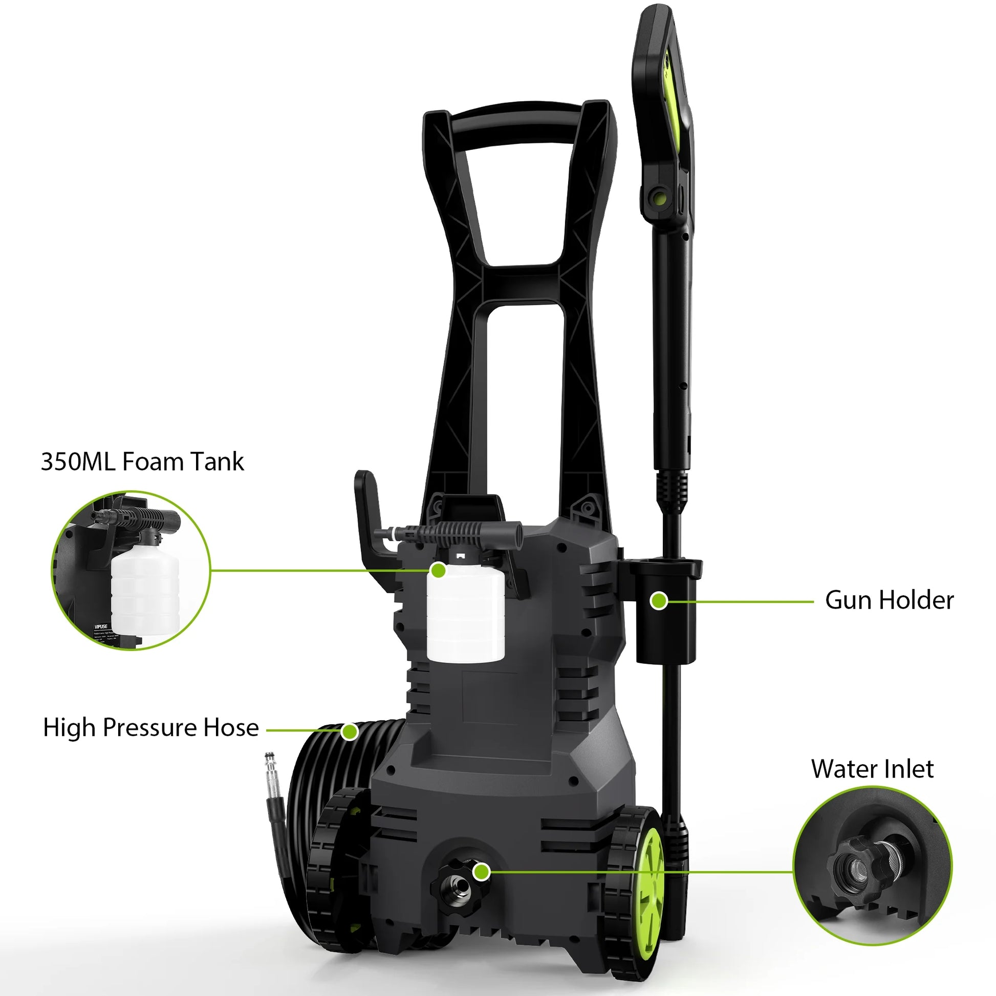 Vipuse Electric Pressure Washer, 4200 PSI Max.2.8GPM Power Washer with 23ft Hose/4 Nozzles/400ML Foam Cannon, Clean Tool for Cars/Fences/Patios/Floor