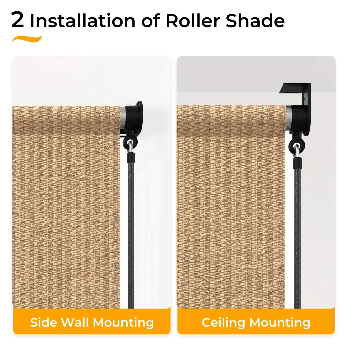 Outdoor Roller Shades - Waterproof Cordless Sun Shade for Patio, Porch & Pergola - 6'x6' & 8'x6' in Mocha/Khaki