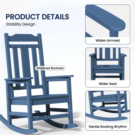 SERWALL Outdoor Rocking ChairHDPE Patio Rocking Chair, Heavy Duty Front Porch Rocker, Blue