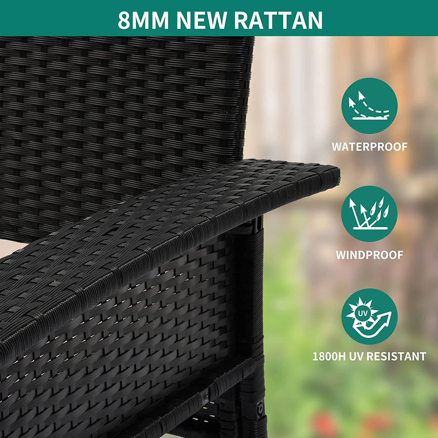 Craftian 2-Seats Wicker Hanging Porch Swing Chair Outdoor Black Rattan Patio Swing Lounge w/2 Back Cushions Capacity 770lbs for Garden, Balcony, Living Room, Beige
