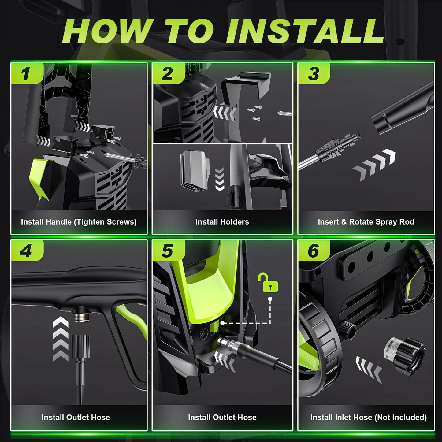 Gisam Electric High Pressure Washer, 4300 PSI 2.5 GPM, with 4 Quick Connect Nozzles, Foam Can, for Cars/Fences/Driveways/Patios/Home Cleaning