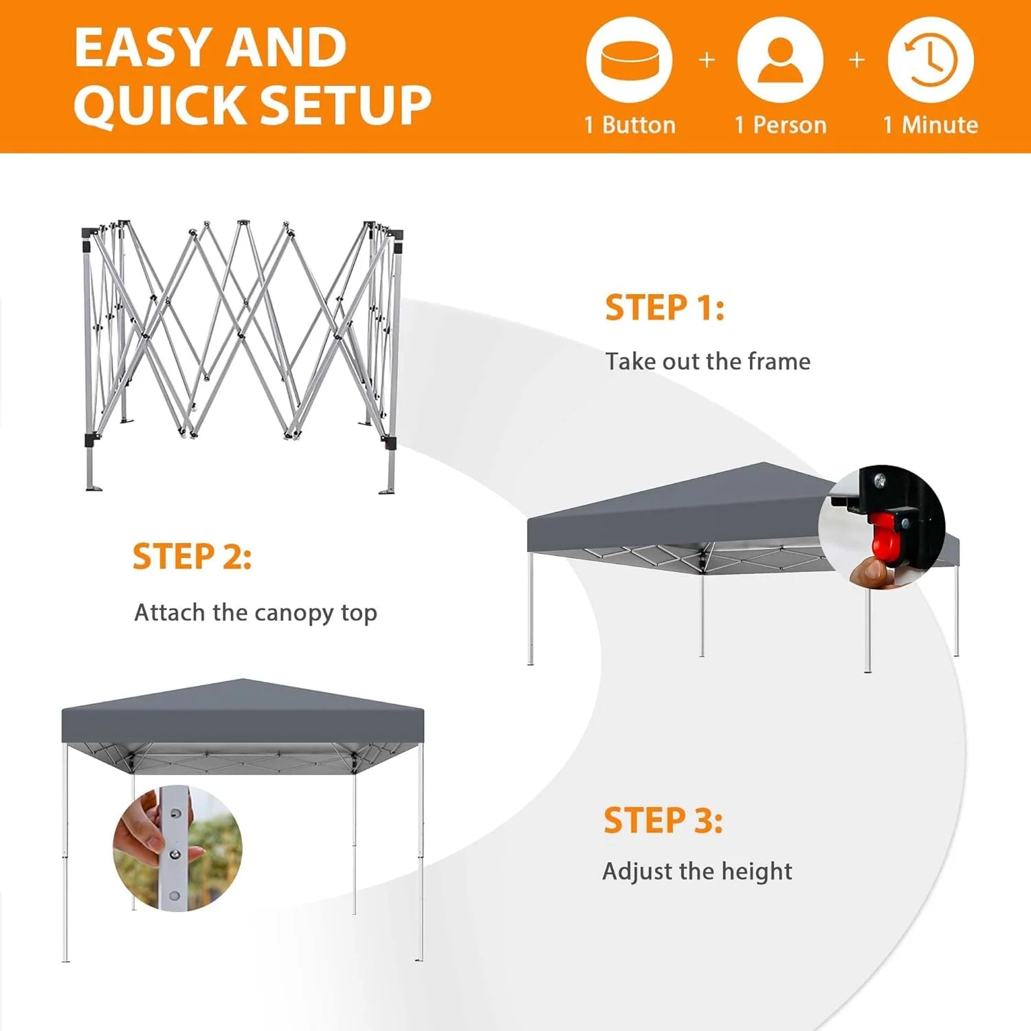 10 X 10ft Pop Up Canopy Tent Easy Set up Outdoor Instant Straight Legs Portable Gazebo Shelter with Wheeled Bag for Camp Beach Patio and Garden (Grey)