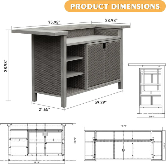TOTAL Outdoor Home Bar Table with Aluminum Frame and Outdoor Wicker Design, for patio, kitchen, Gray