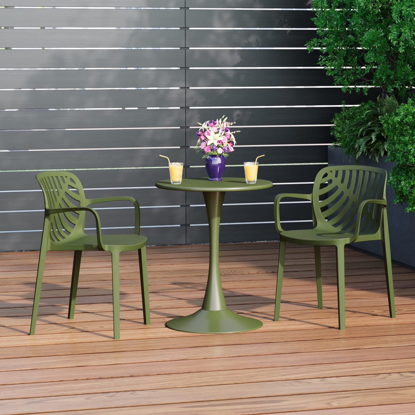 WestinTrends Playa Outdoor Modern Stackable Patio Dining Armchairs (Set of 2), White