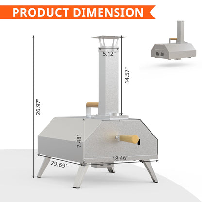 Enyopro 12" Portable Stainless Steel Pizza Oven, Wood Fired Pizza Maker with 360° Rotating Stone, Ash Tray, Thermometer and Foldable Legs, Pizza Cutter for Home, Patio and Camping