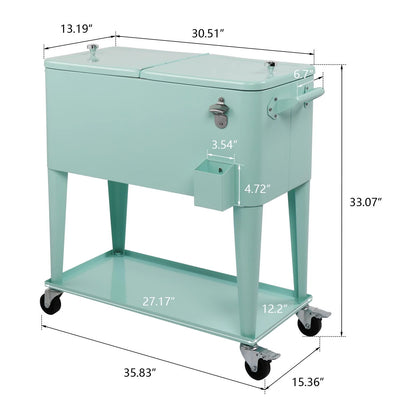 EasingRoom Iron Spray Plastic Patio Cooler Cart with Tray Cooler with Shelf Green