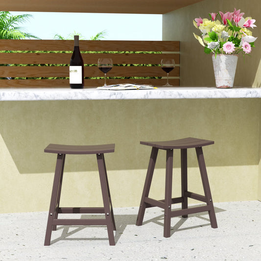 WestinTrends Malibu HDPE Outdoor Patio 24" Bar Stool Saddle Seat (Set of 2), Dark Brown
