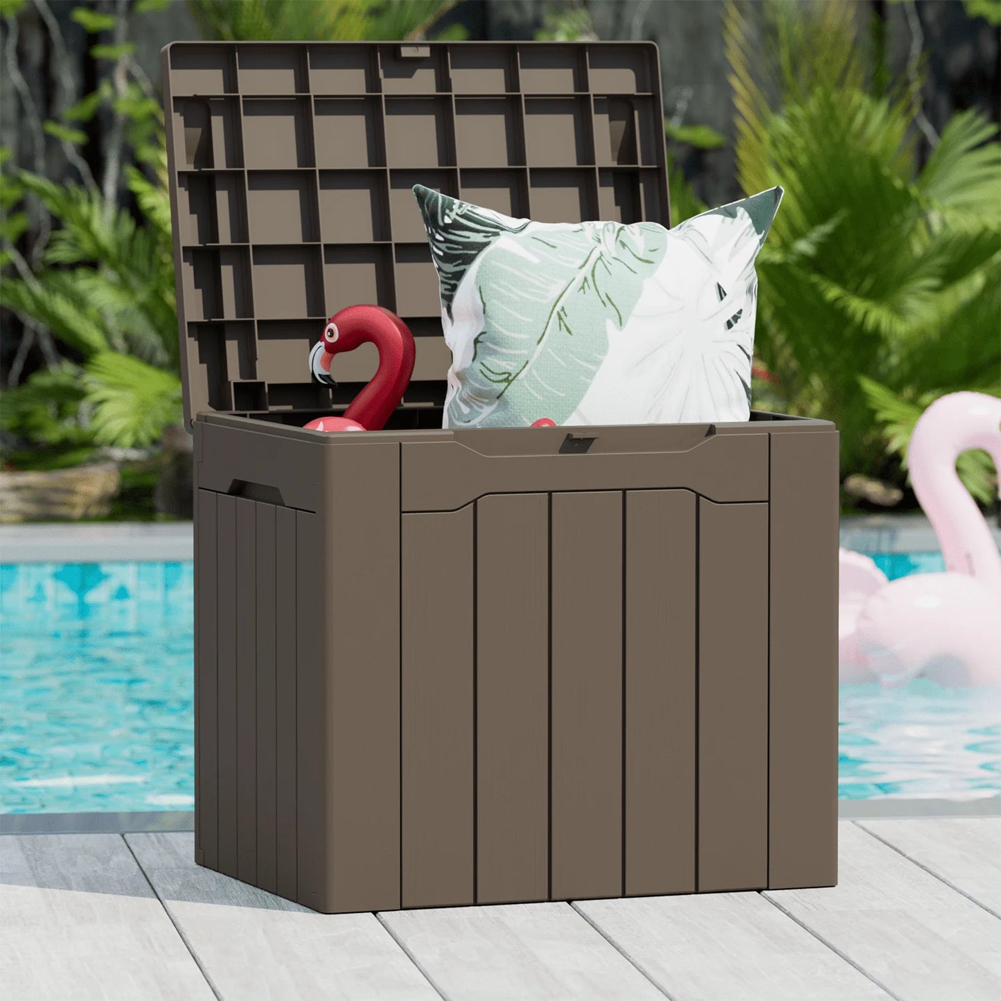 Vineego All-Weather 32 Gallon Patio Deck Box with Seat,Brown